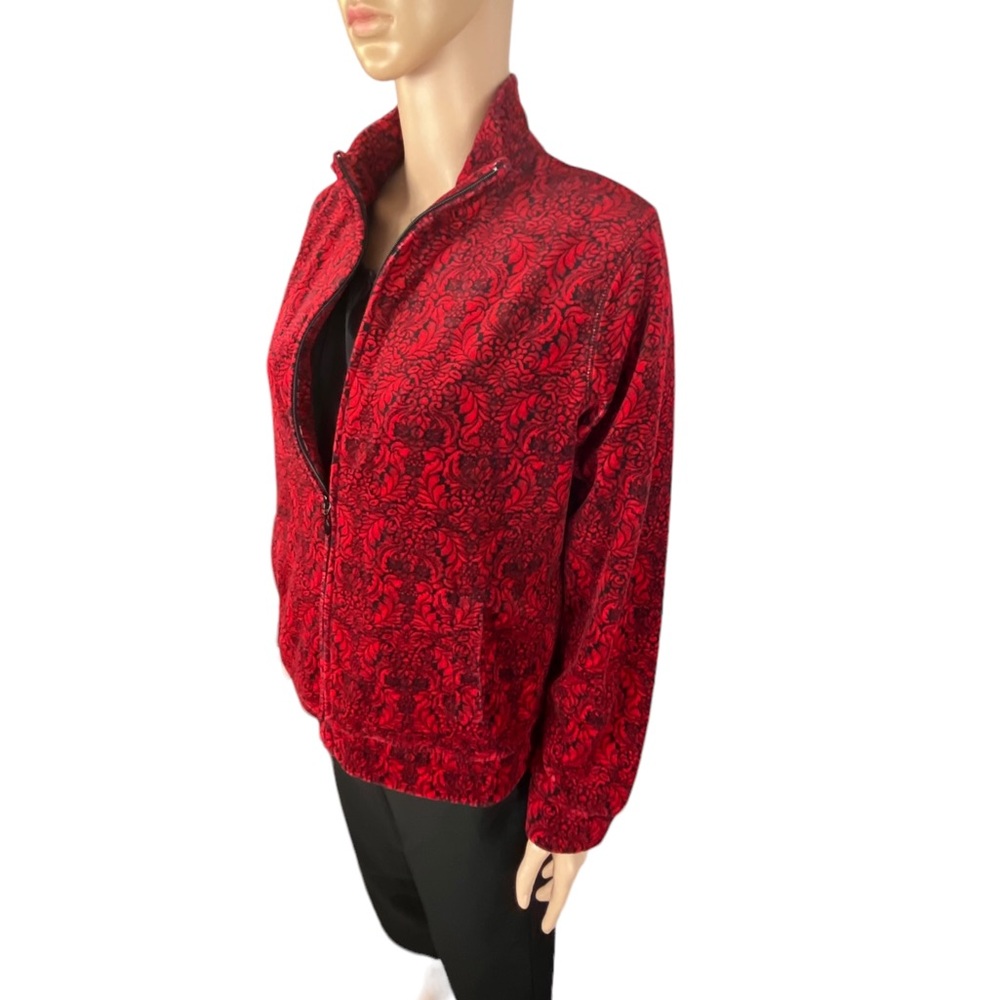 Kim Rogers Mock-Neck Full-Zip Velvety Shacket, Red Black | M